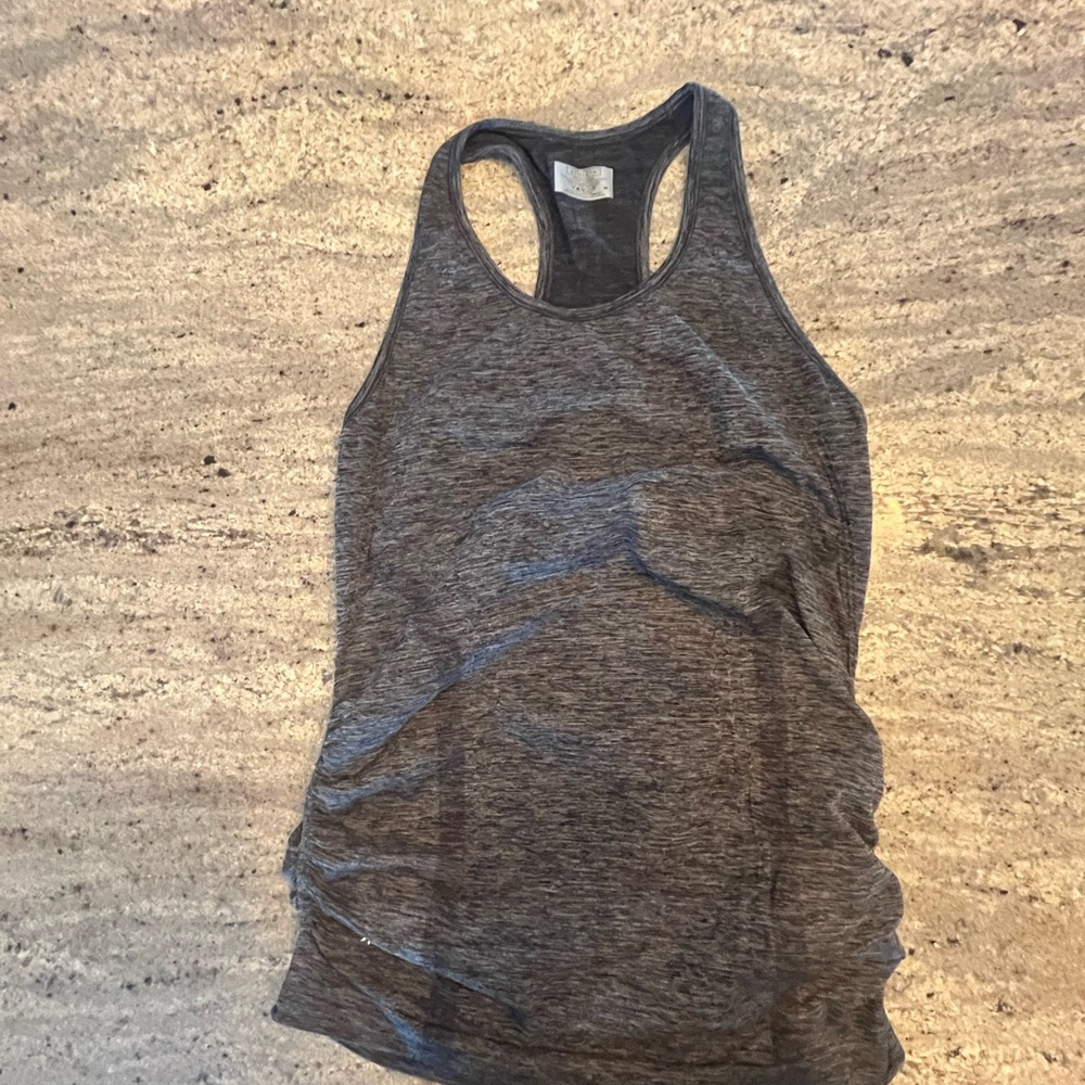 Athleta Grey racerback tank top with ruched sides & rubber hem size Medium